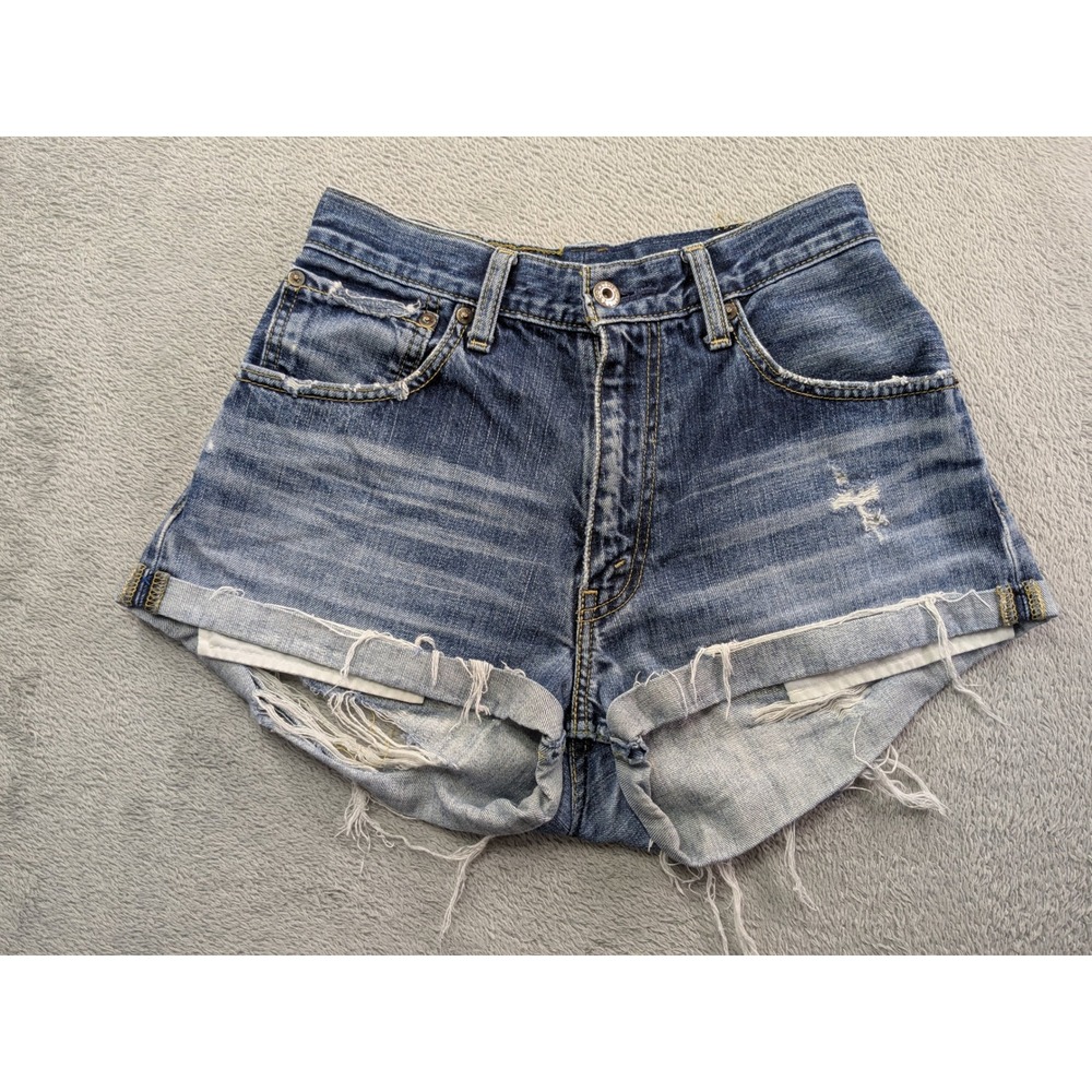 Levis 503-03 Distressed Denim Cut Off Shorts Medium Wash Blue Womens 30
